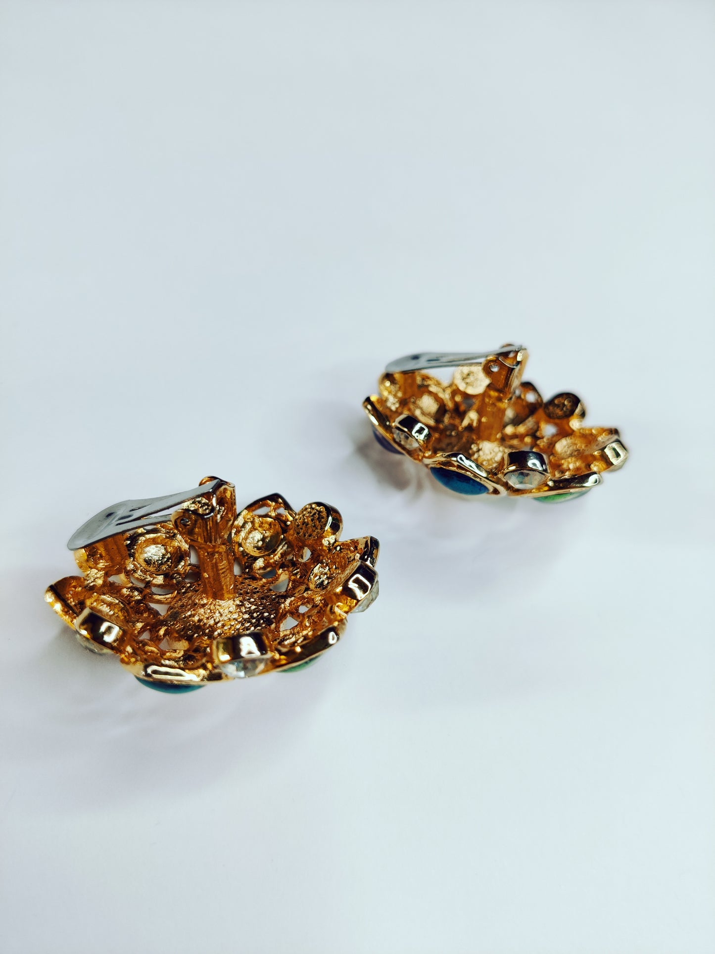 Vintage 1980s Dome Clip-On Earrings – Jewel Tone & Faux Pearl