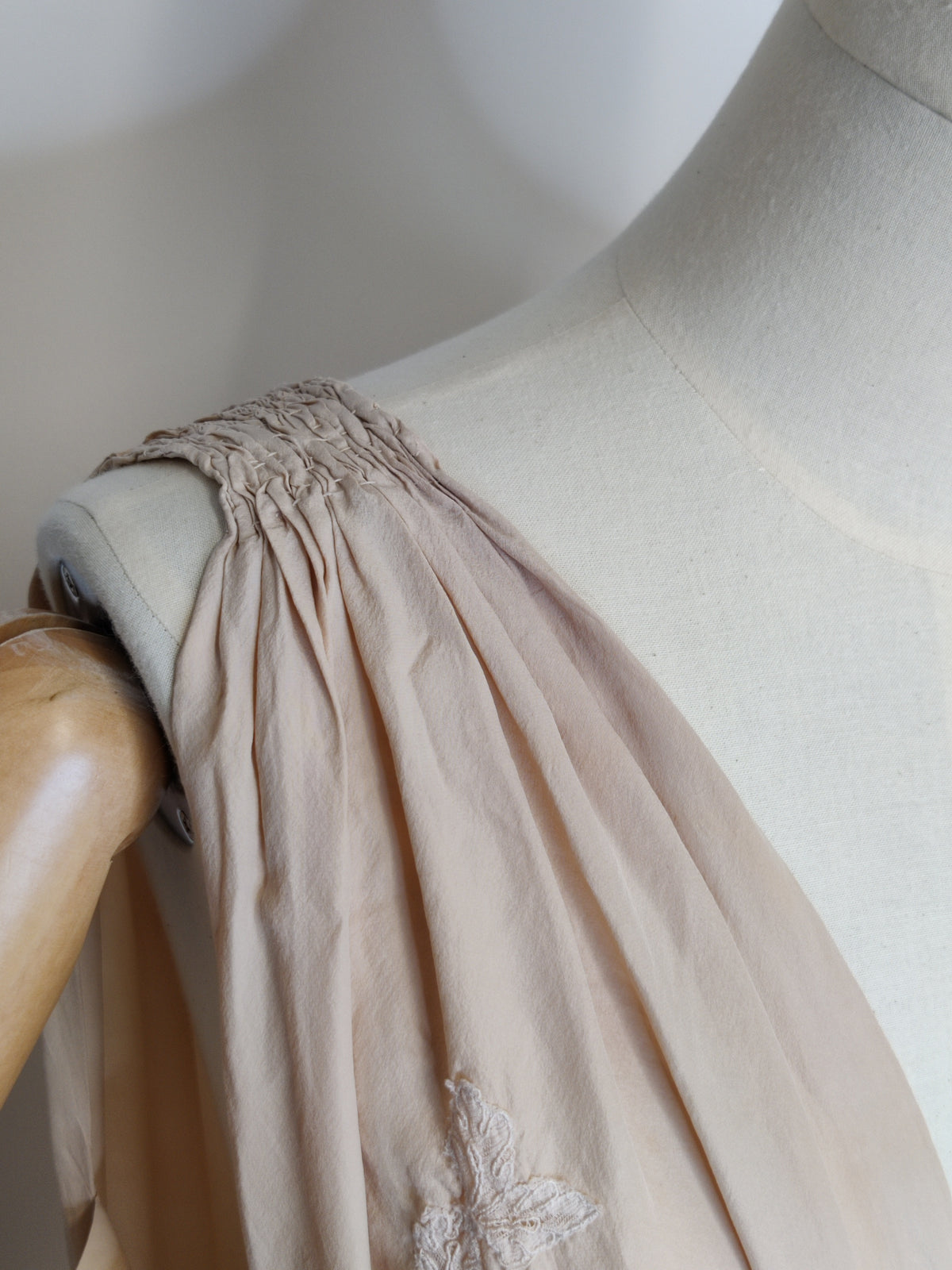 1930s Ethereal Blush Cream Silk & French Lace Slip Dress with Ties
