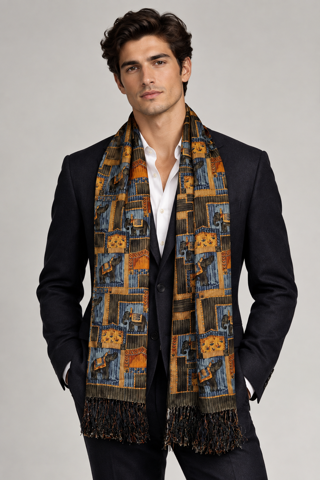 Vintage Alfred Dunhill Reversible Double Faced Pure Silk Fringed Scarf – Dual Print