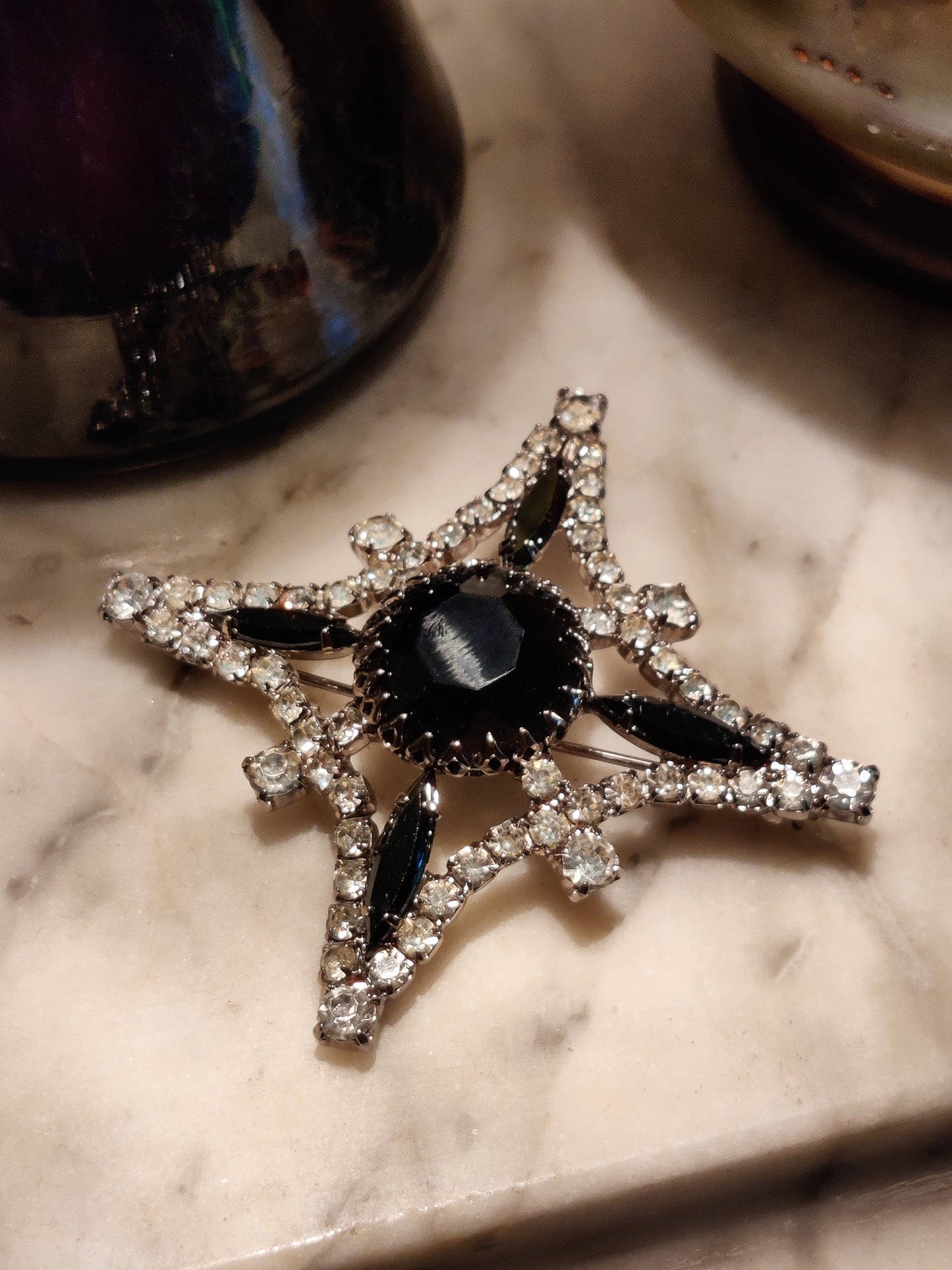 Vintage Black/Diamante Brooch