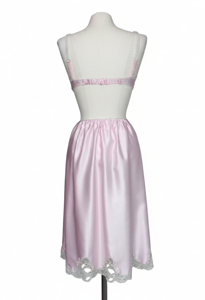 1970s Pale Pink Janet Reger Bra & Waist Slip Set