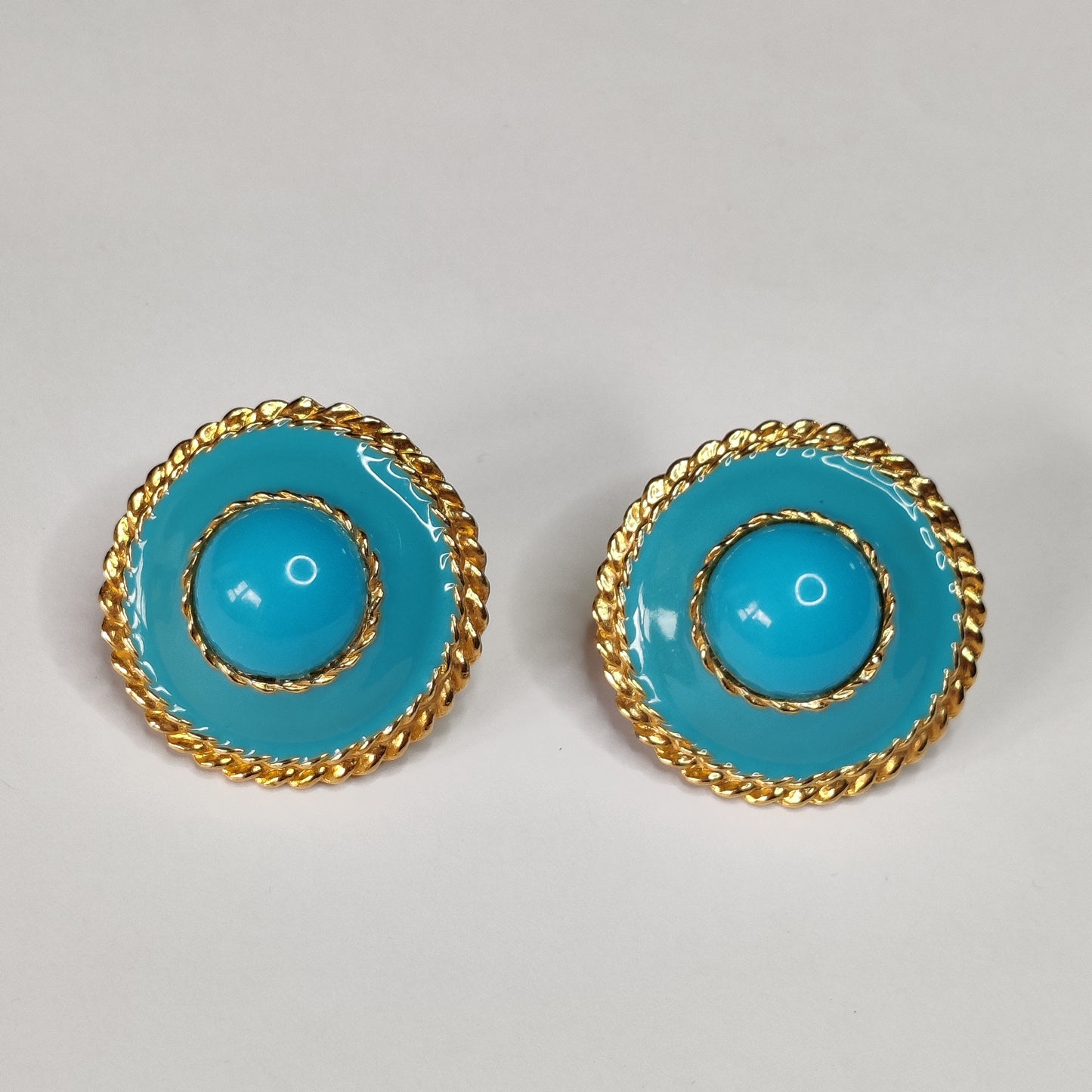 1980s Turquoise Enamel Clip Earrings