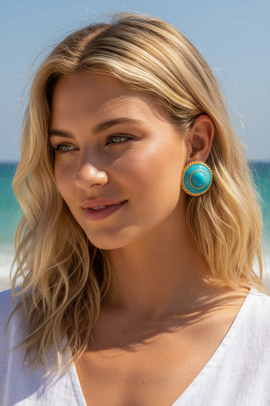 1980s Turquoise Enamel Clip Earrings