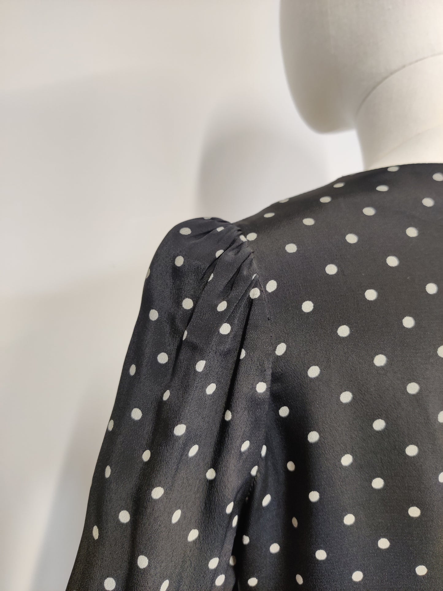 Rare Biba 1960s/70s Black Polka Dot Maxi Dress with Dramatic Bell Sleeves