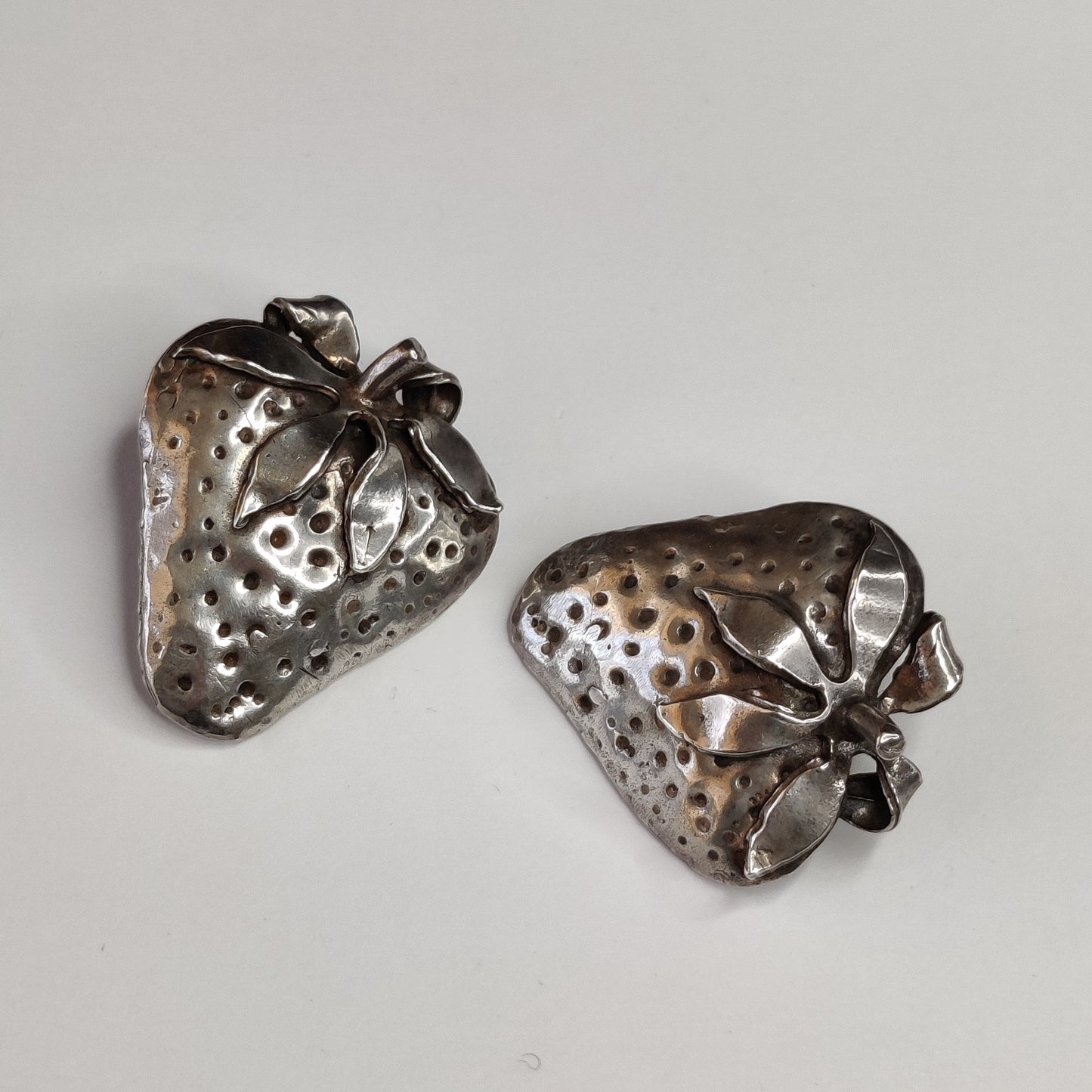 Vintage Silver Strawberry Earrings by Carol Mather