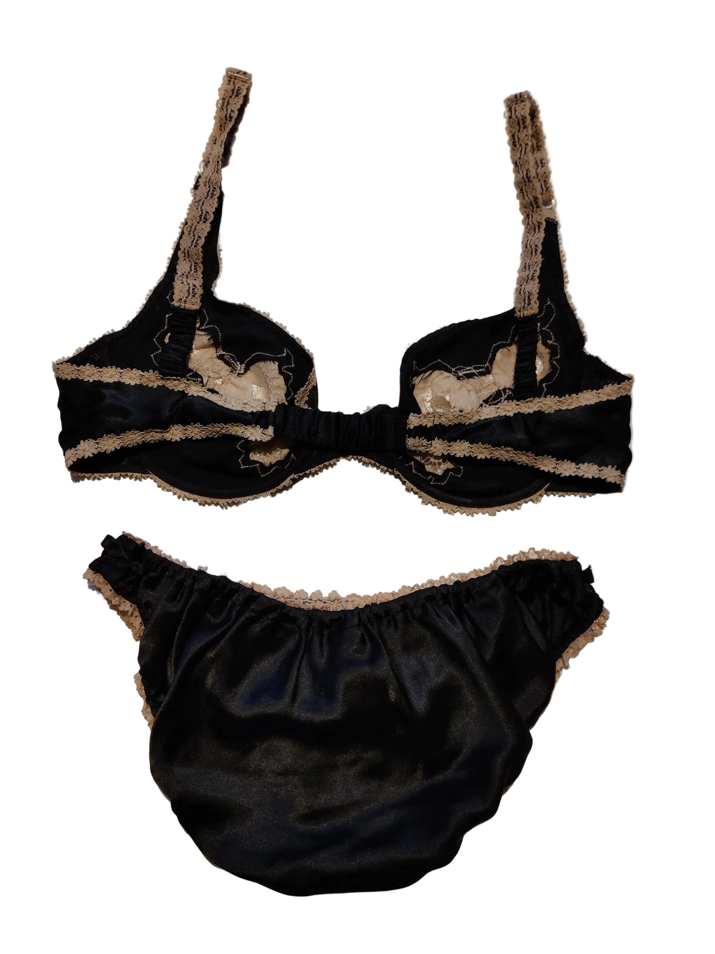 1970s Black Janet Reger Bra, Pants & Waist Slip Set