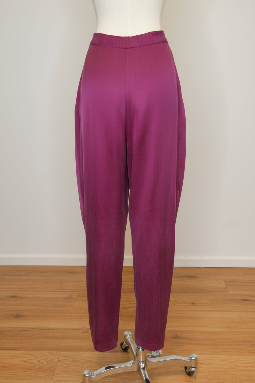 1980s Plum Purple Silk Pleated V-Yoke Waist Trousers