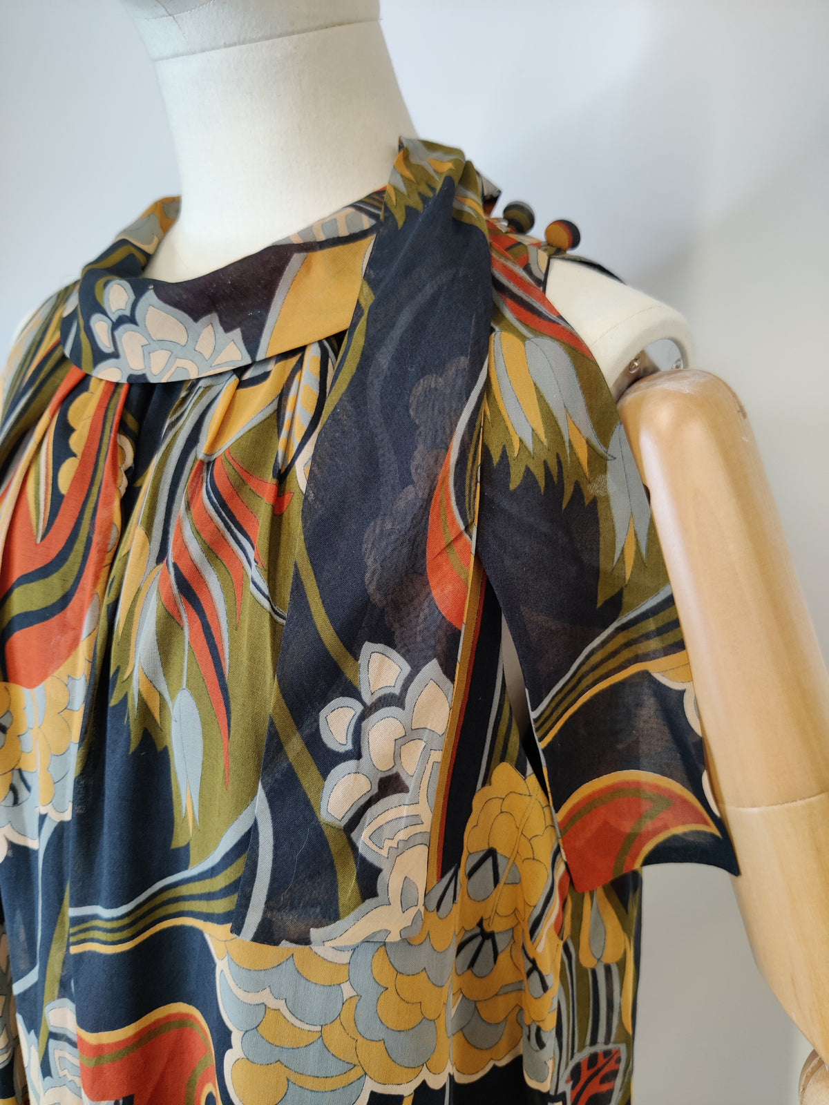 1970s Miss Jeannie  Iconic Print Trapeze Maxi Dress