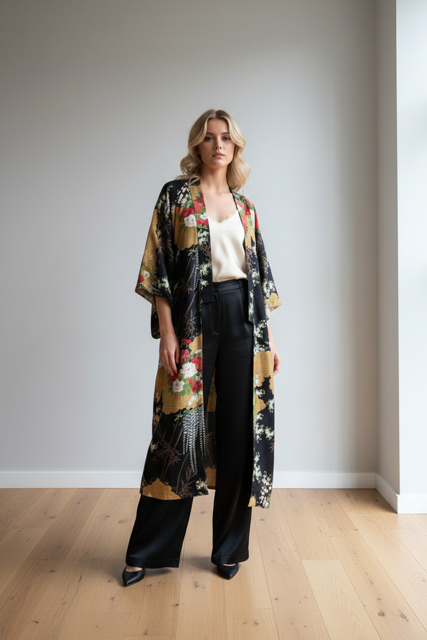 Vintage 1970s Mixed Floral Print Cotton Kimono Robe – Made in Japan