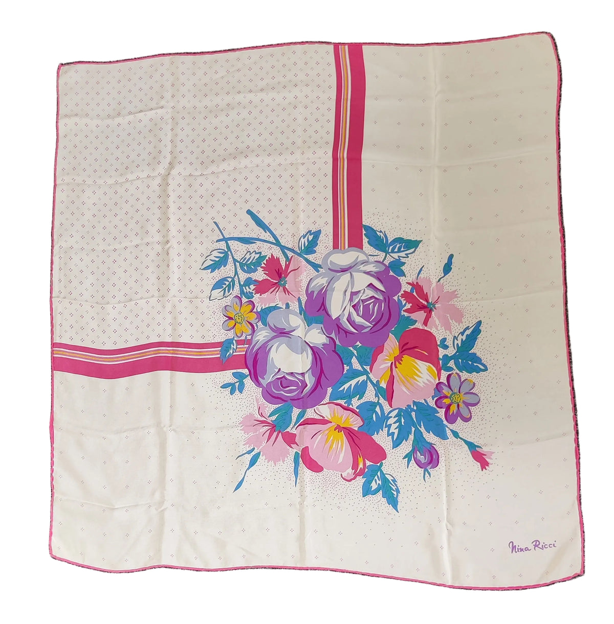 Vintage 1980s Nina Ricci Bold Floral Silk Crepe Carre Scarf