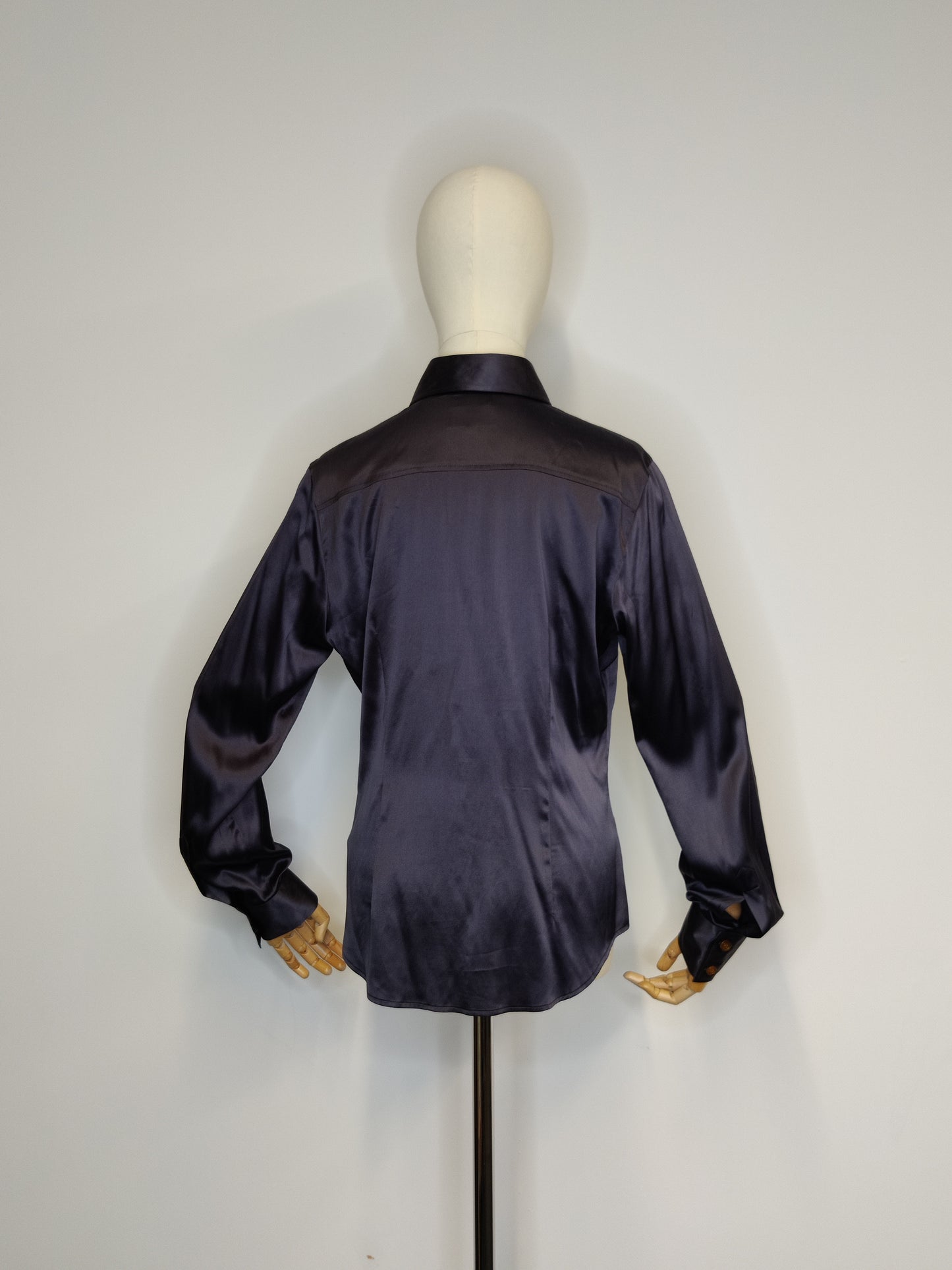 2000s Vivienne Westwood Red Label Deep Charcoal Purple Silk Krall Collar Blouse