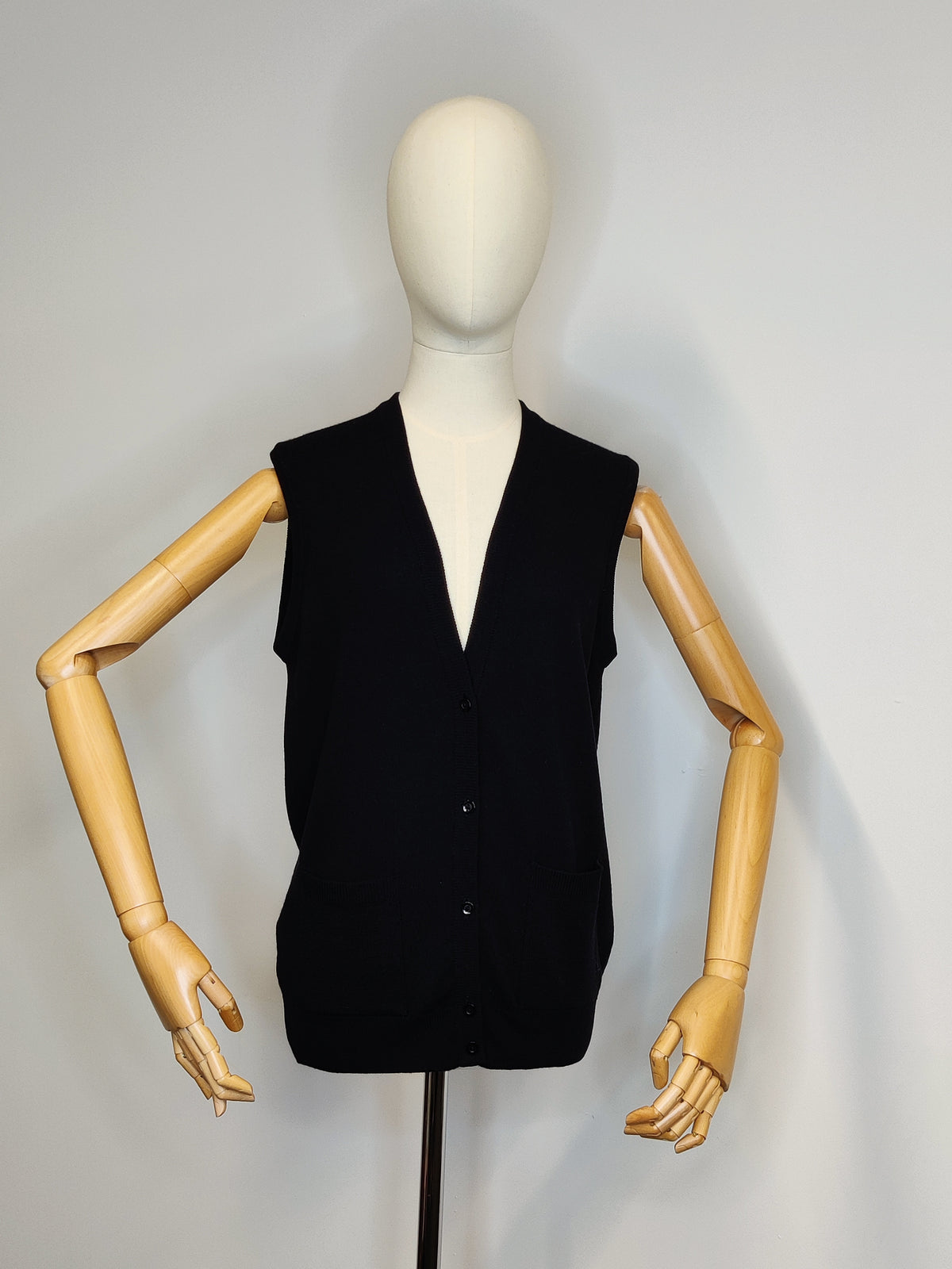 Vintage Black Pure Lambswool Classic Knitted Waistcoat