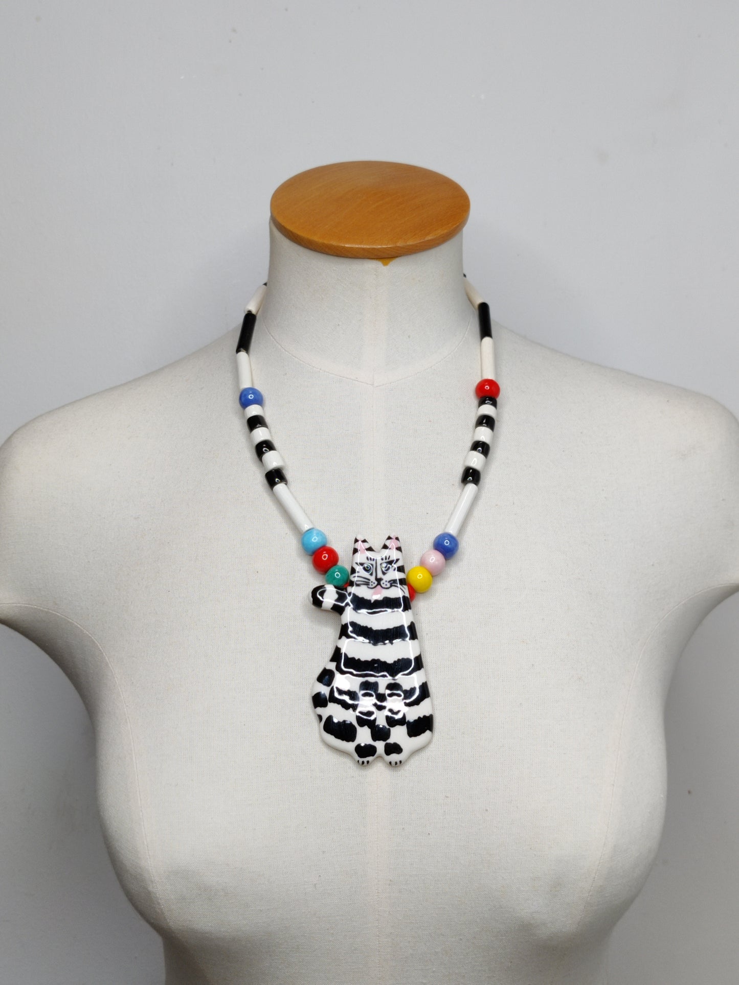 Vintage Designer Ceramic Cat Necklace