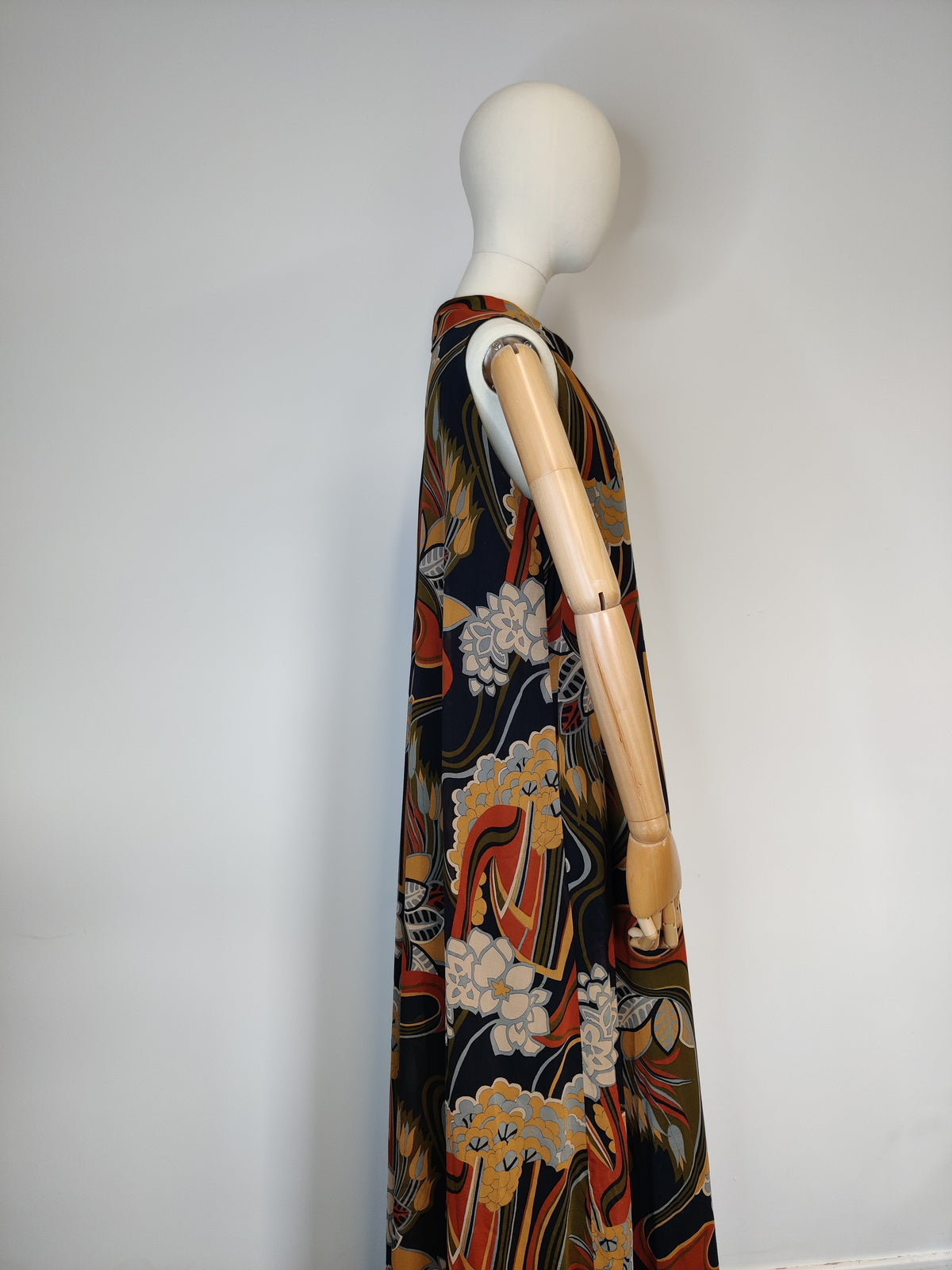 1970s Miss Jeannie  Iconic Print Trapeze Maxi Dress