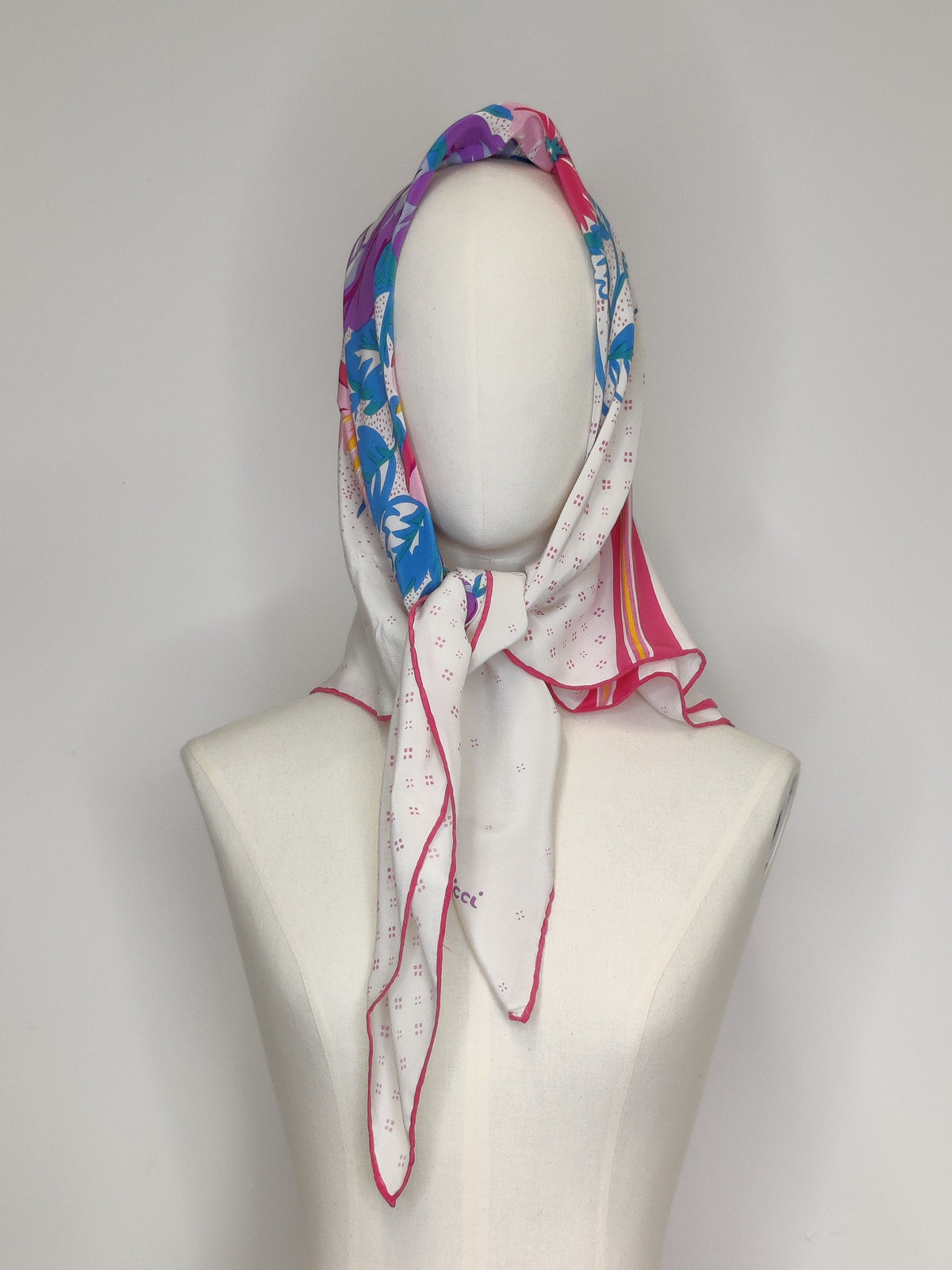Vintage 1980s Nina Ricci Bold Floral Silk Crepe Carre Scarf