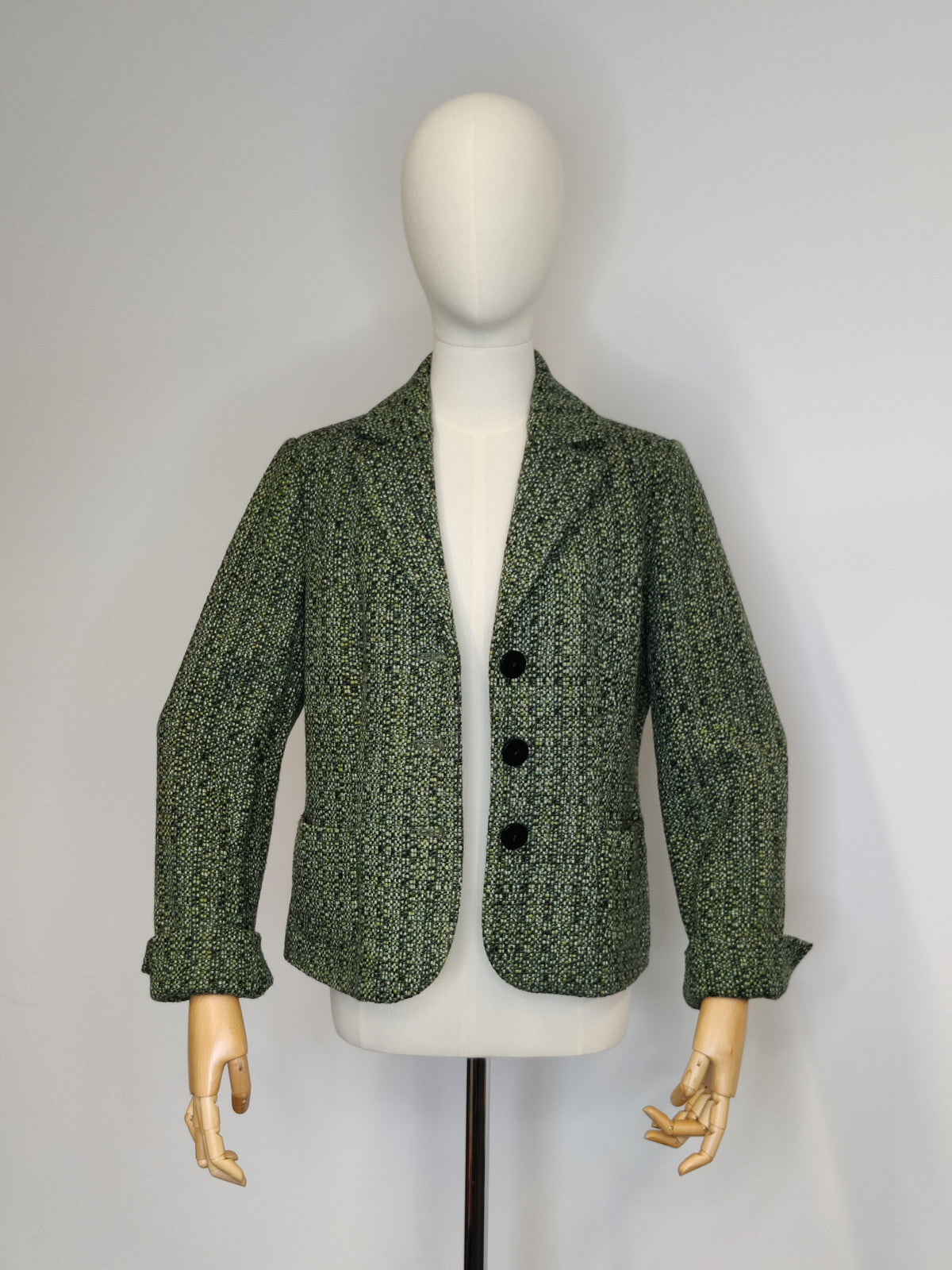 Vintage Viyella Moss Green Woven Tweed Blazer