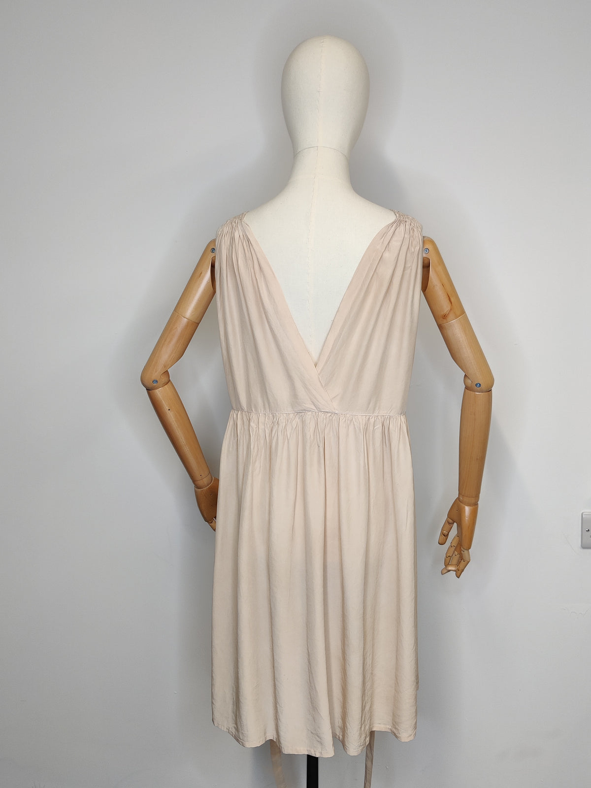 1930s Ethereal Blush Cream Silk & French Lace Slip Dress with Ties