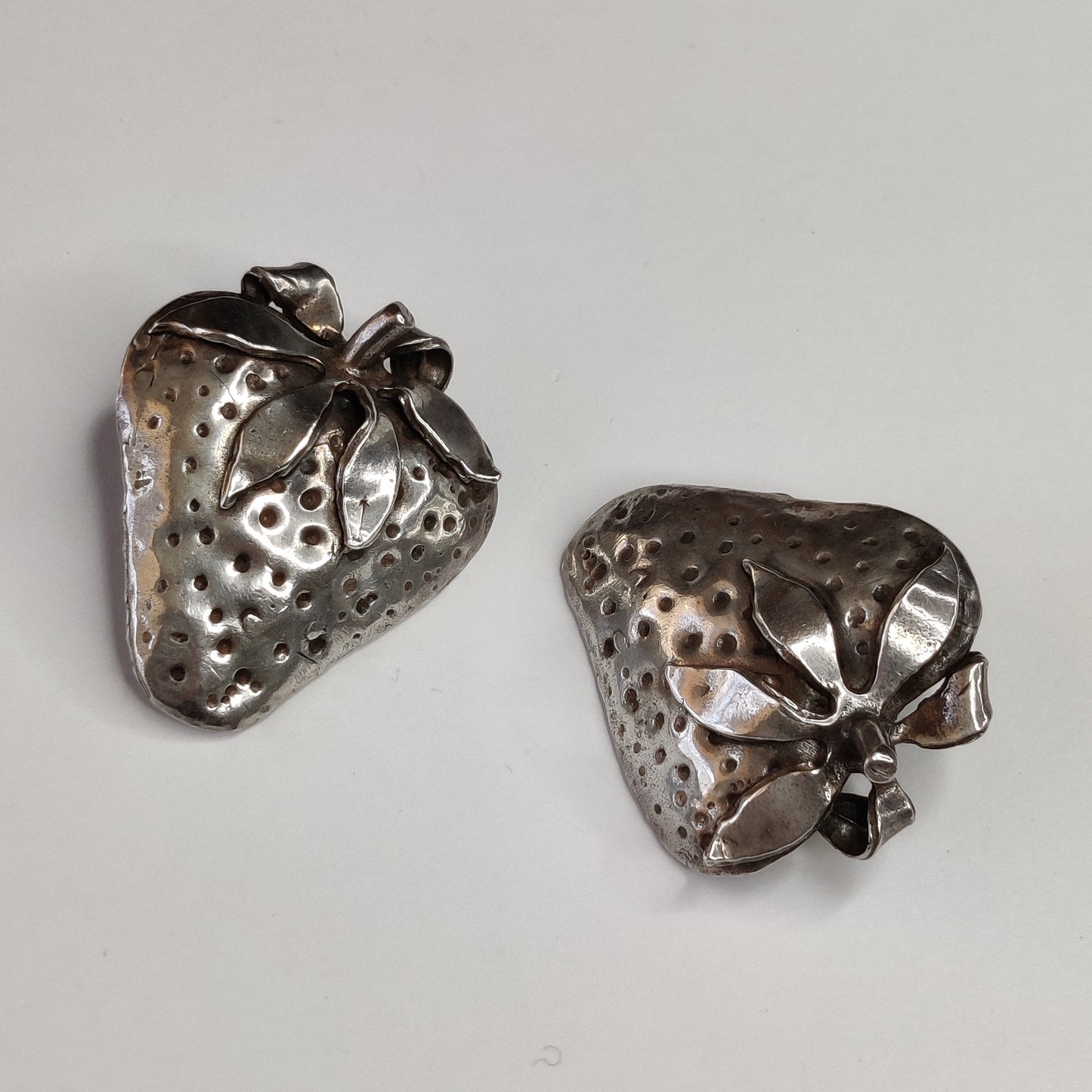 Vintage Silver Strawberry Earrings by Carol Mather