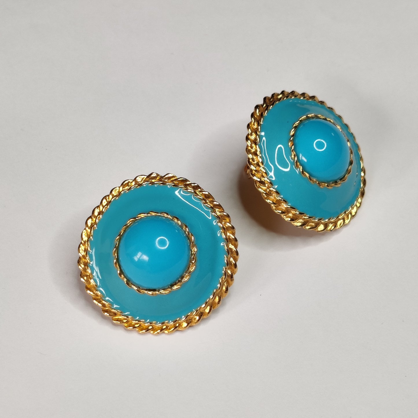 1980s Turquoise Enamel Clip Earrings