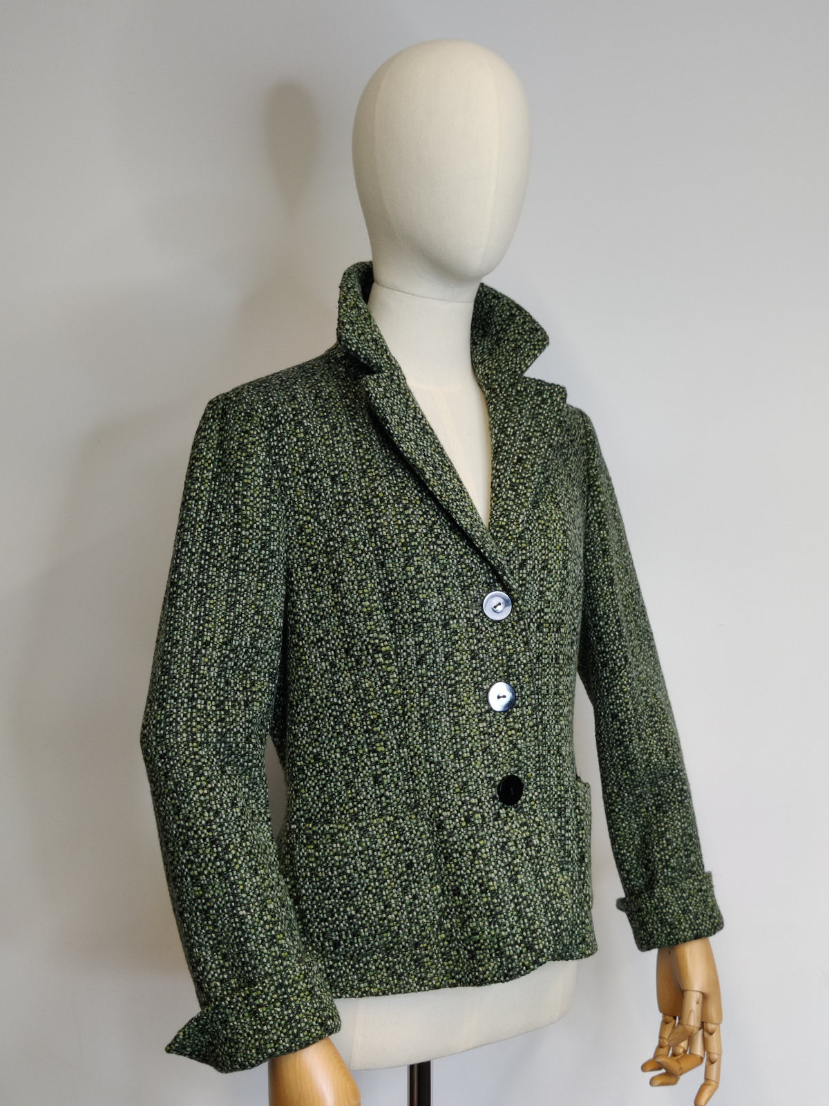 Vintage Viyella Moss Green Woven Tweed Blazer