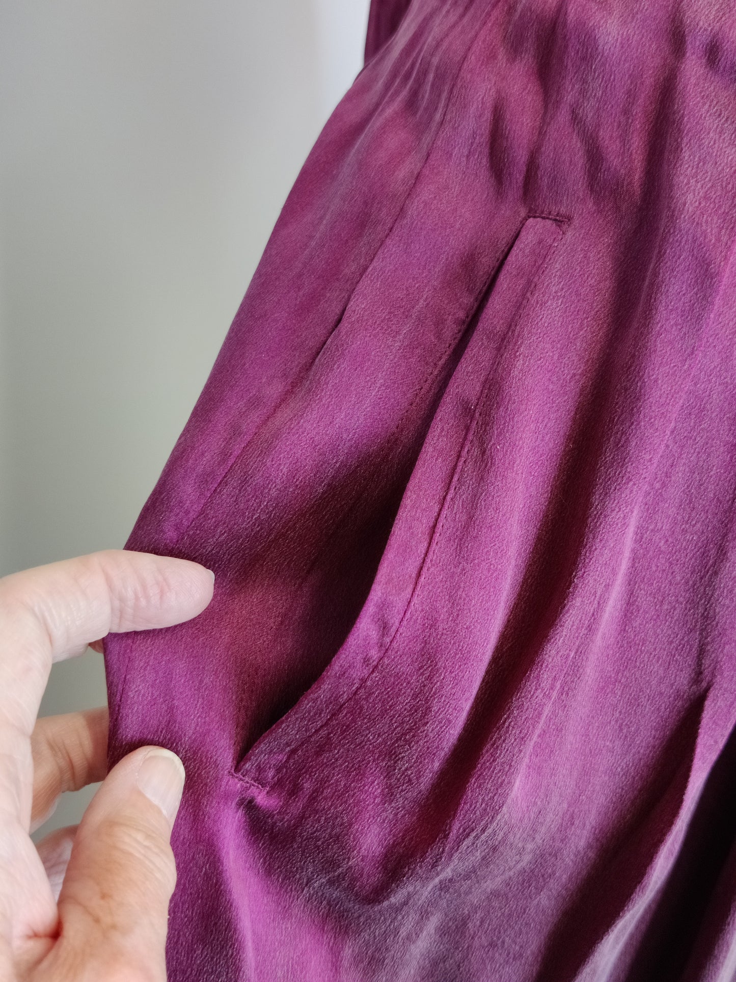 1980s Plum Purple Silk Pleated V-Yoke Waist Trousers