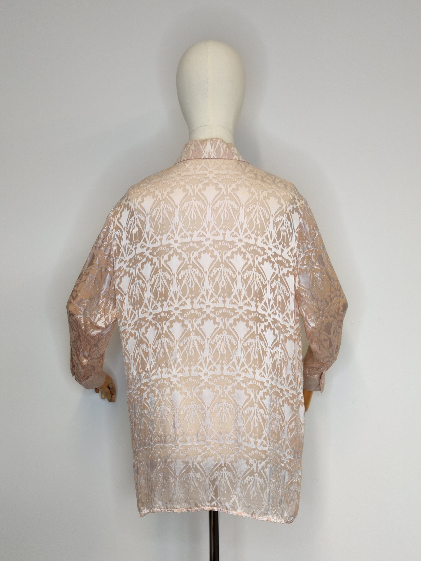 Liberty London 1990s Blush Pink/Peach Silk/Rayon Devoré 'Ianthe' Blouse
