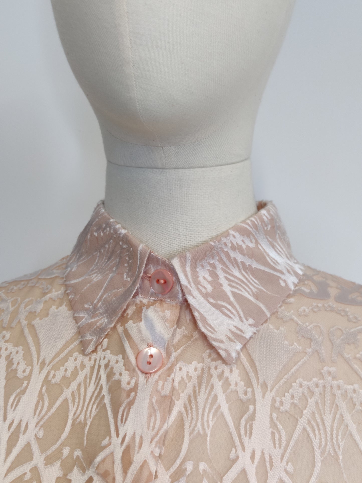 Liberty London 1990s Blush Pink/Peach Silk/Rayon Devoré 'Ianthe' Blouse