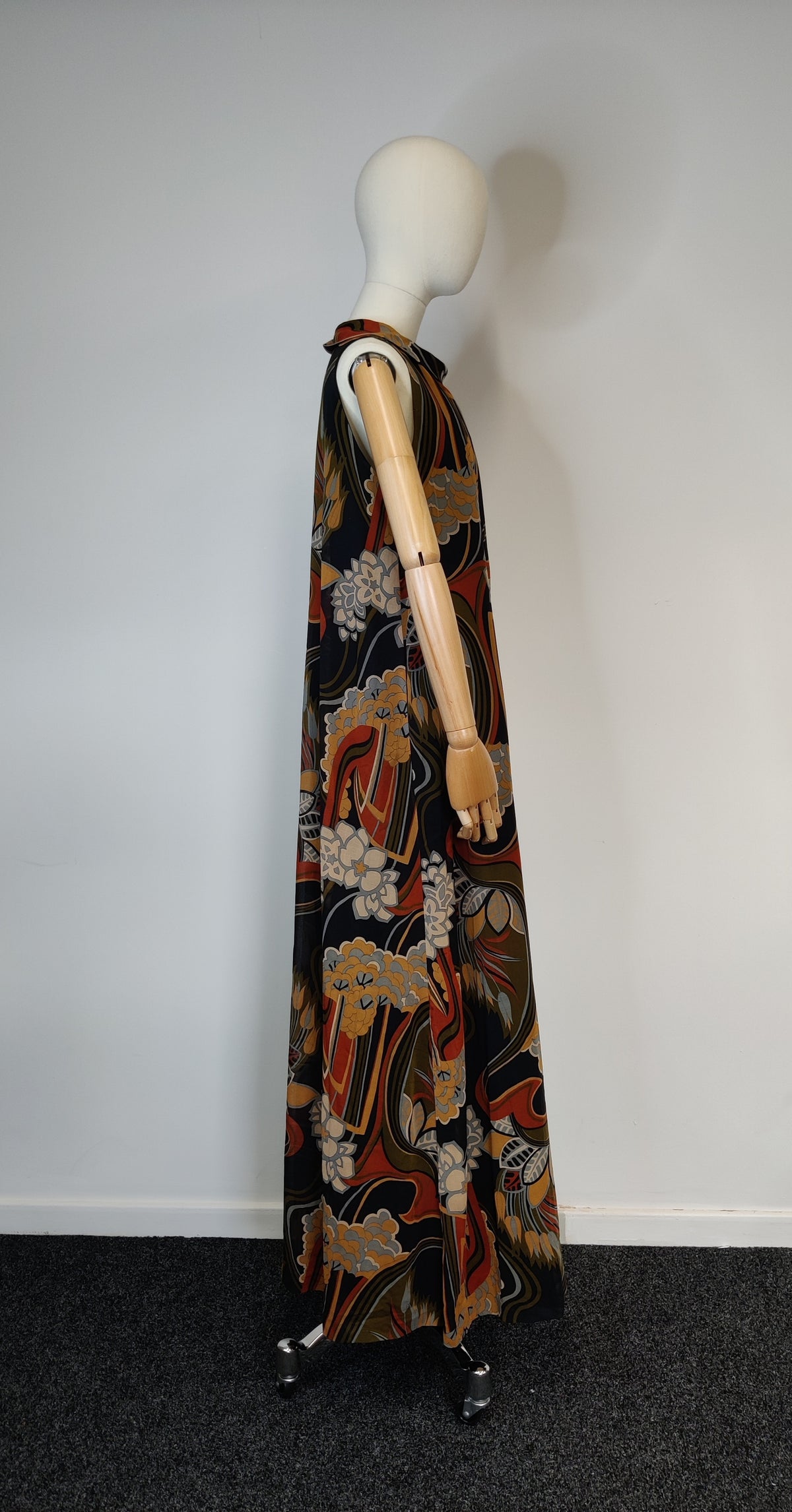 1970s Miss Jeannie  Iconic Print Trapeze Maxi Dress