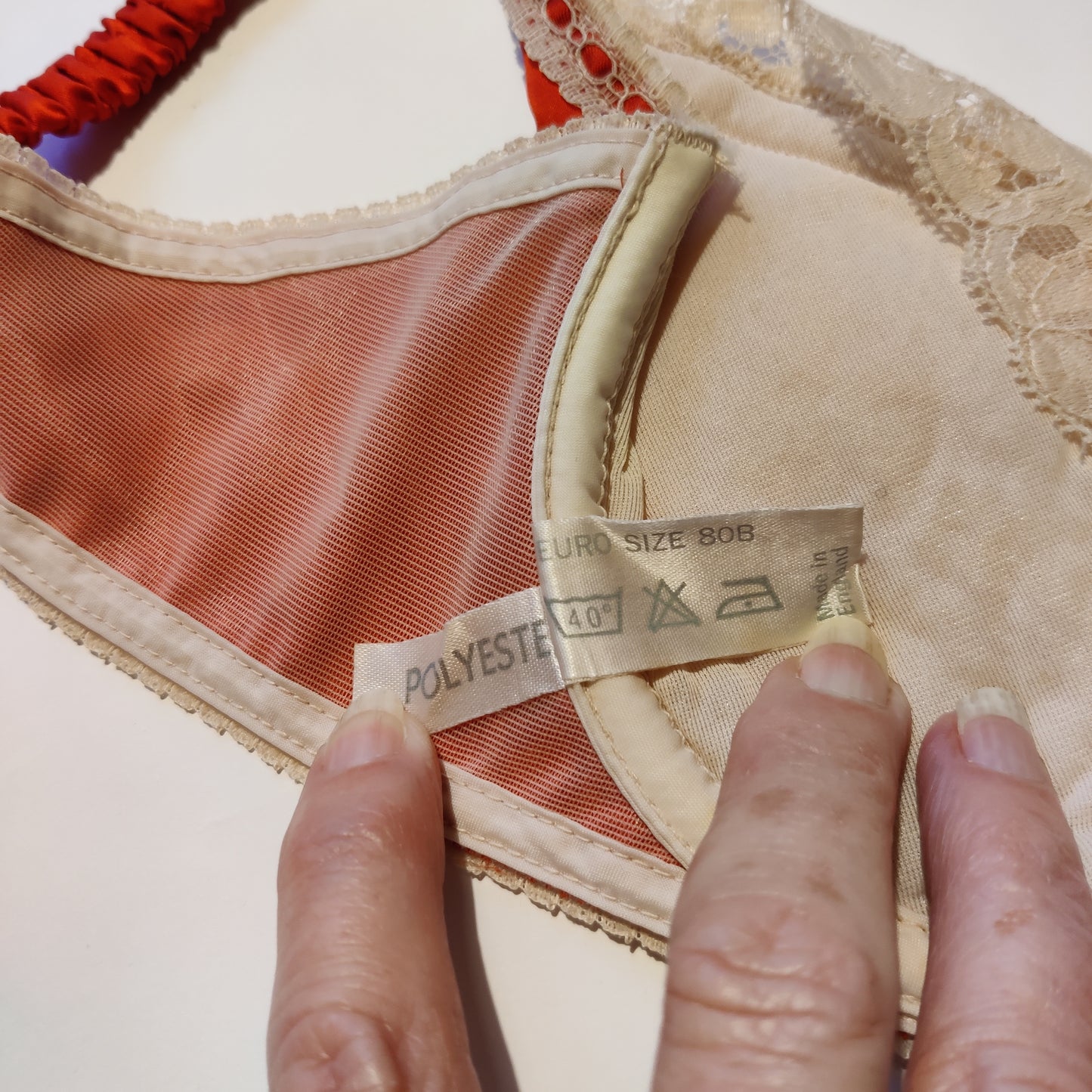 1970s Coral Red Bras & French Knickers Set