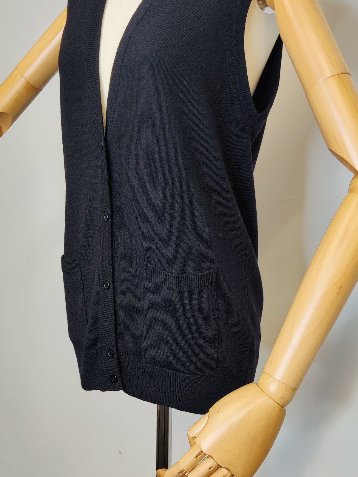 Vintage Black Pure Lambswool Classic Knitted Waistcoat