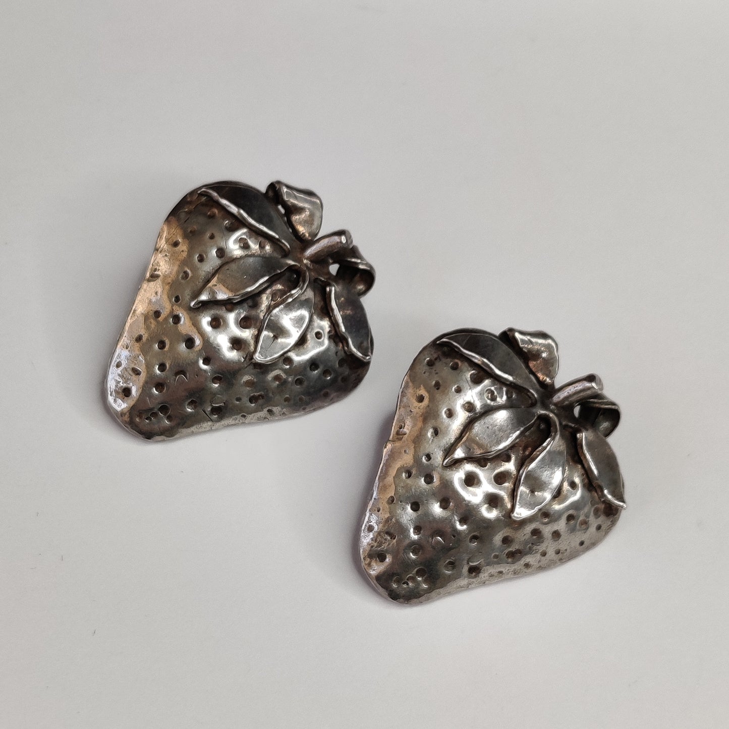 Vintage Silver Strawberry Earrings by Carol Mather