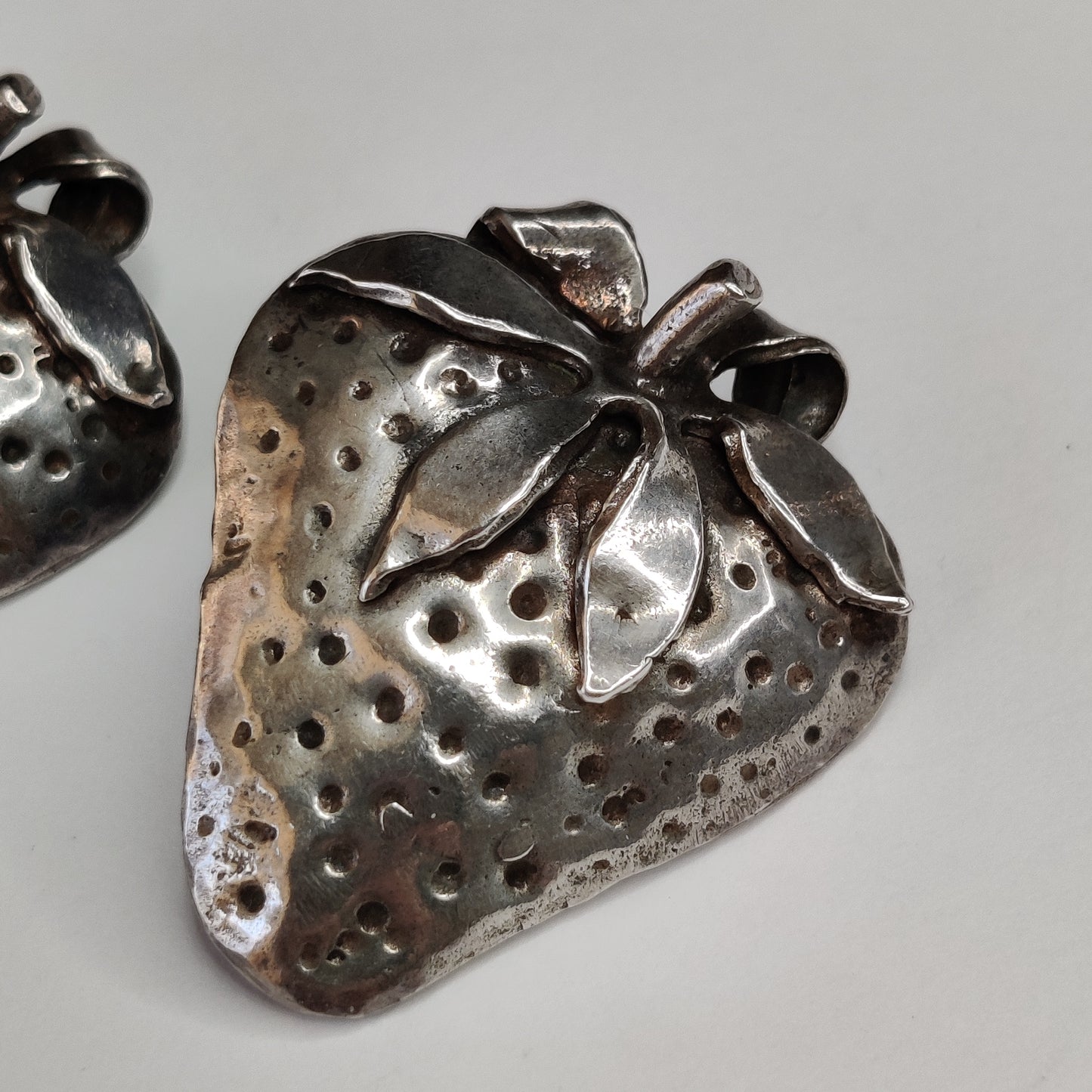 Vintage Silver Strawberry Earrings by Carol Mather