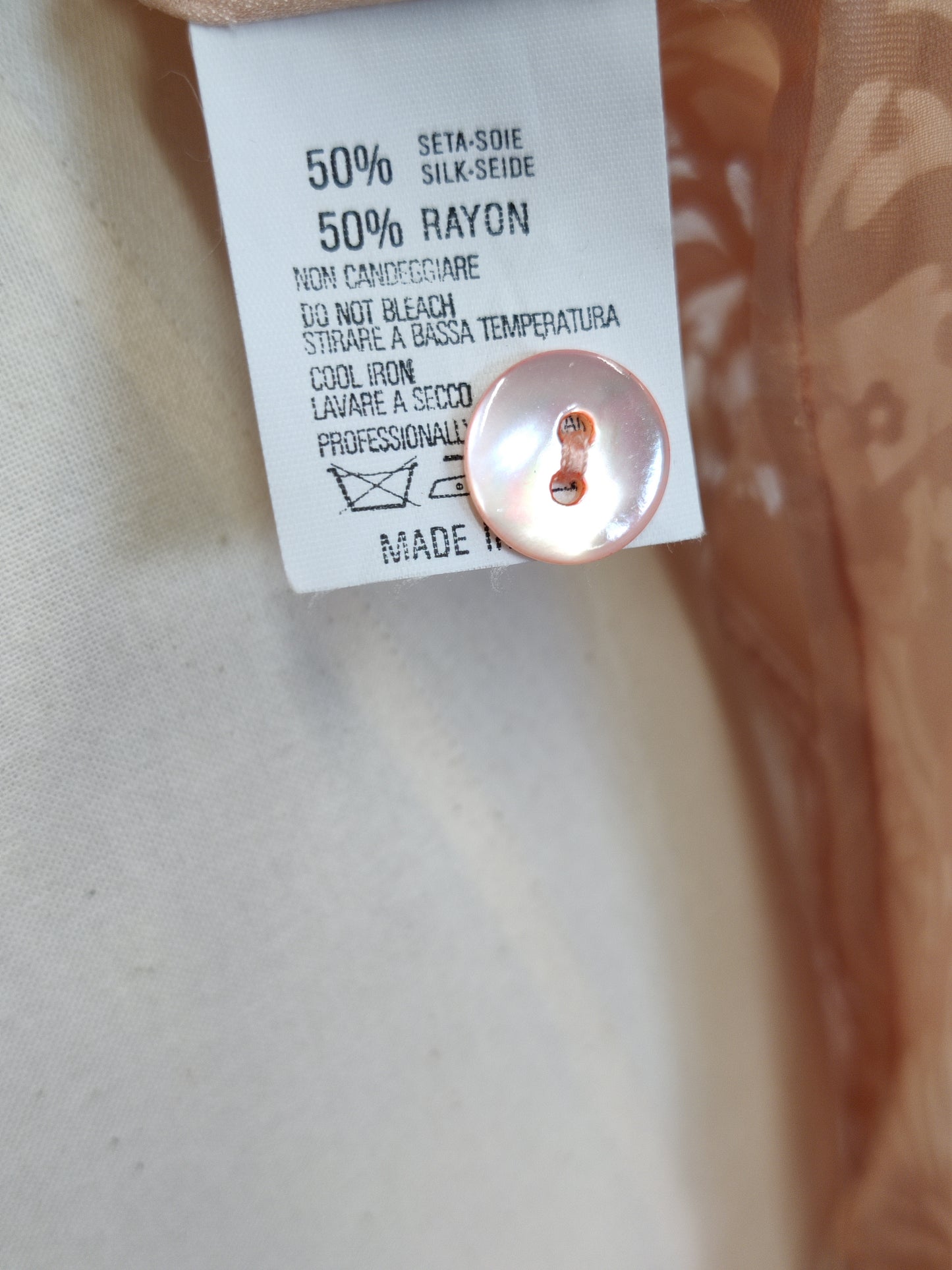 Liberty London 1990s Blush Pink/Peach Silk/Rayon Devoré 'Ianthe' Blouse
