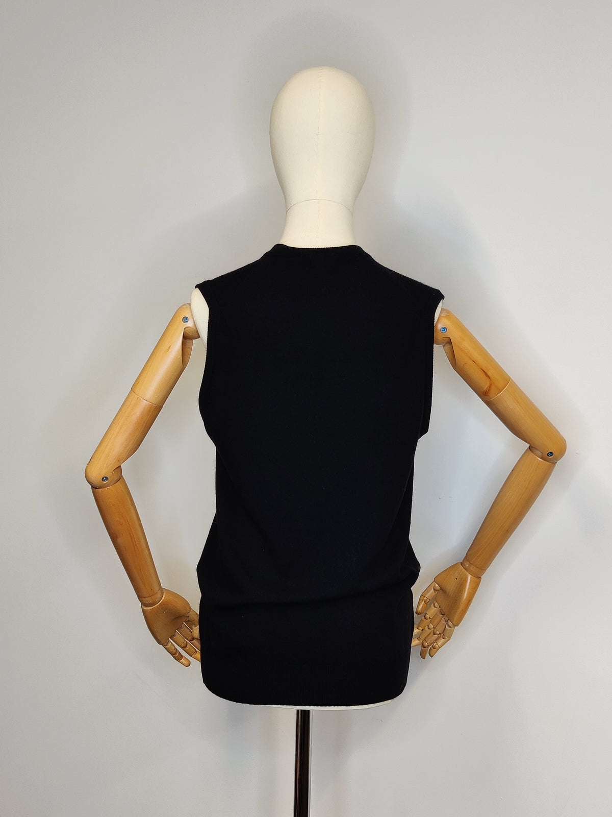 Vintage Black Pure Lambswool Classic Knitted Waistcoat