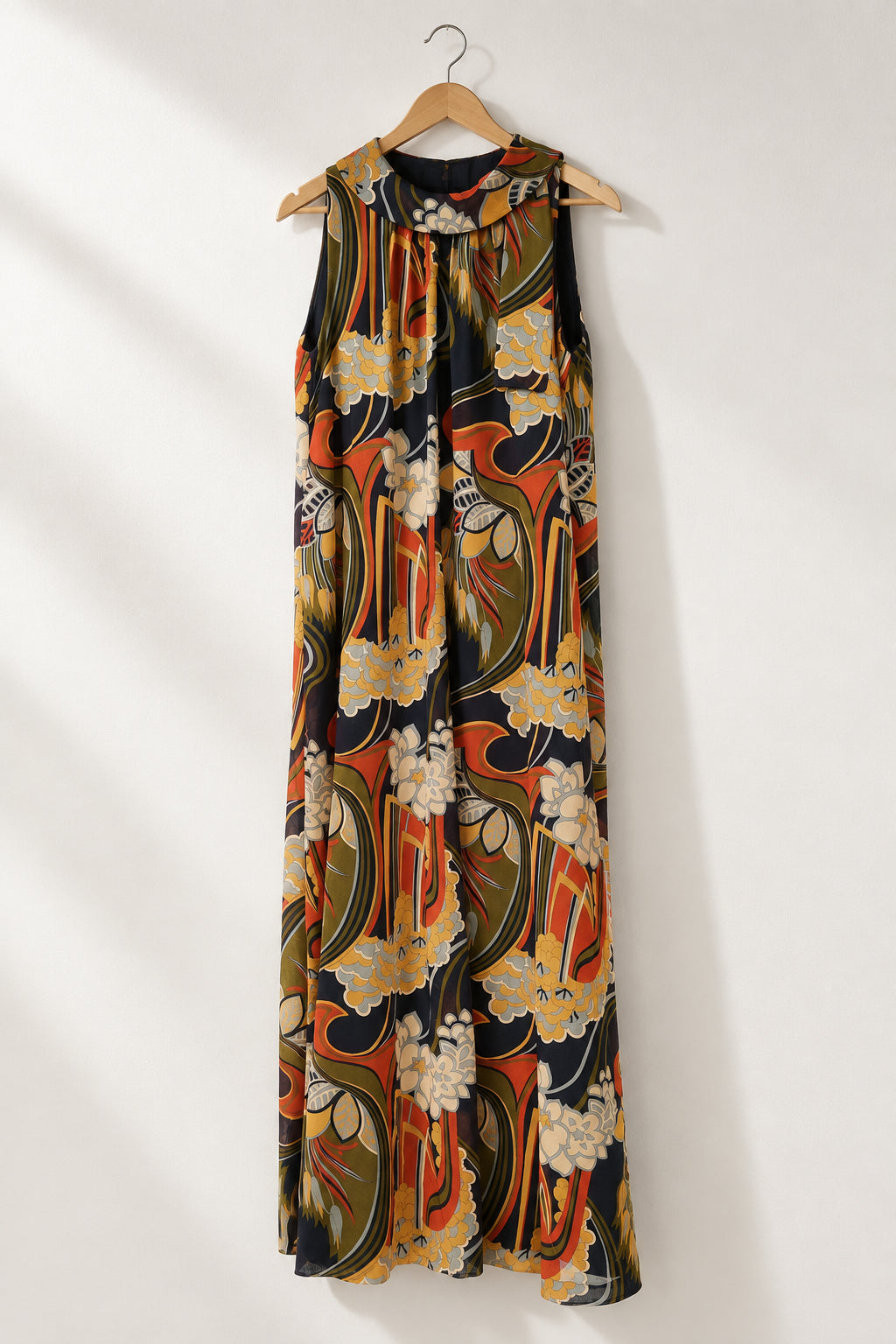 1970s Miss Jeannie  Iconic Print Trapeze Maxi Dress
