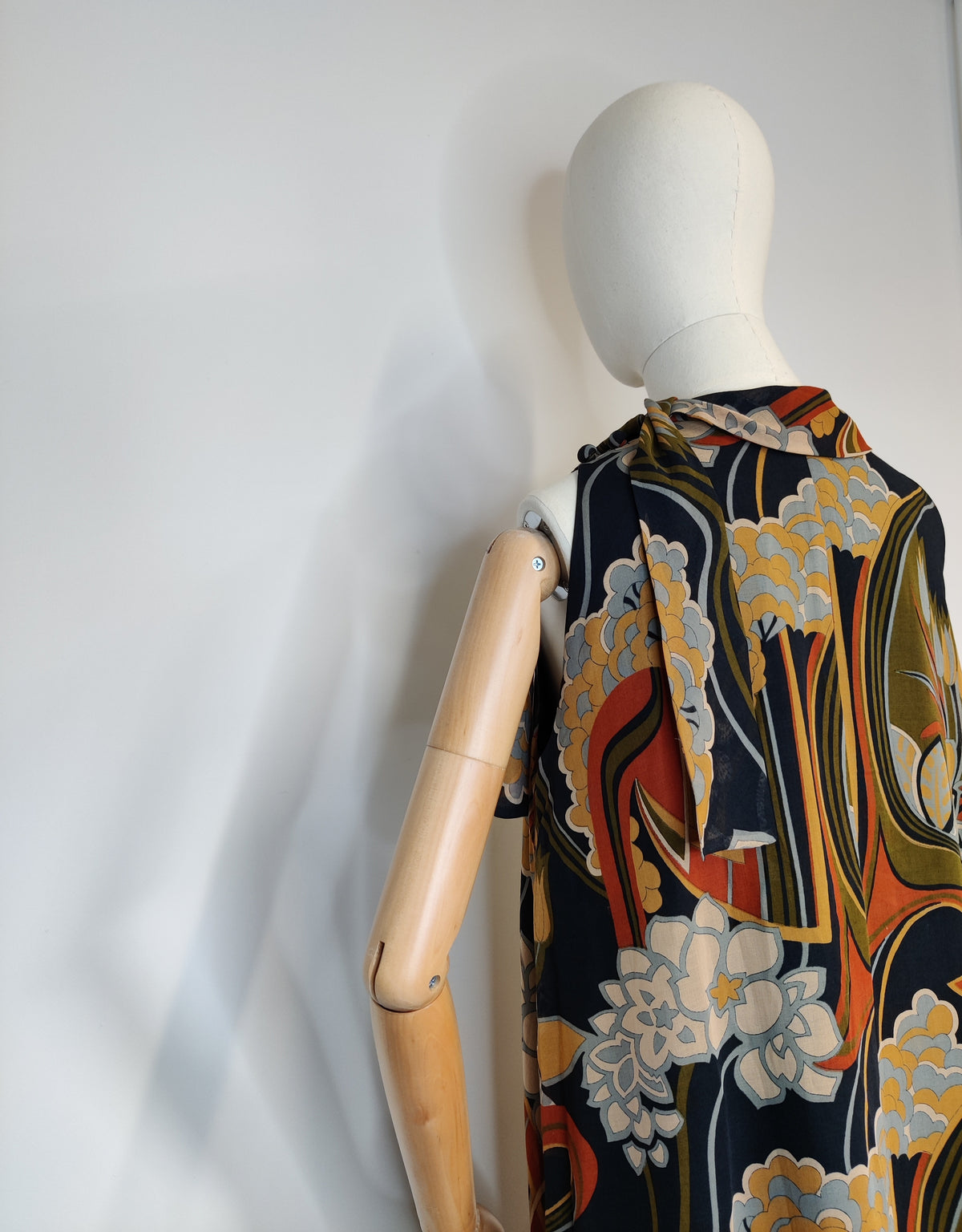 1970s Miss Jeannie  Iconic Print Trapeze Maxi Dress