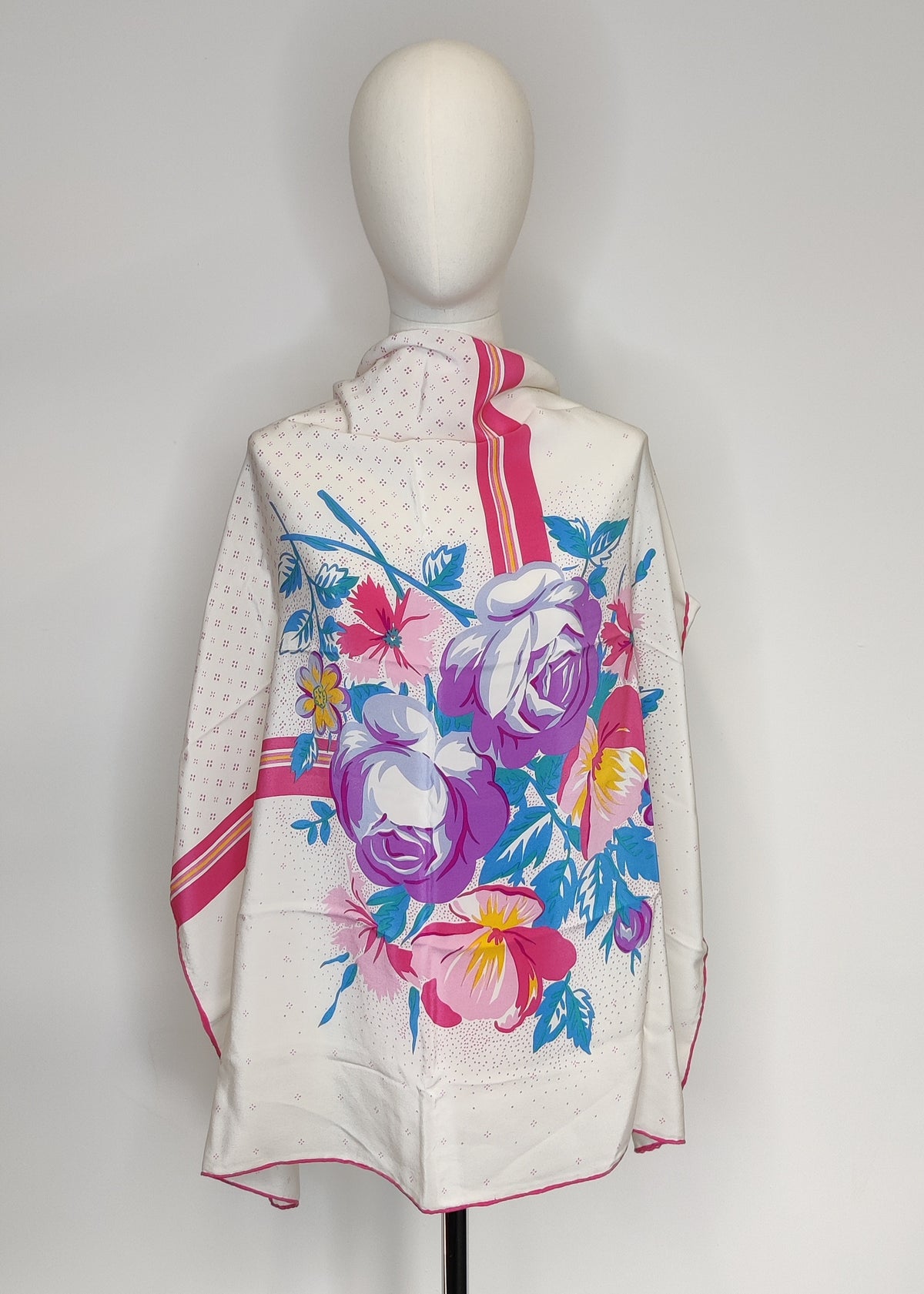 Vintage 1980s Nina Ricci Bold Floral Silk Crepe Carre Scarf