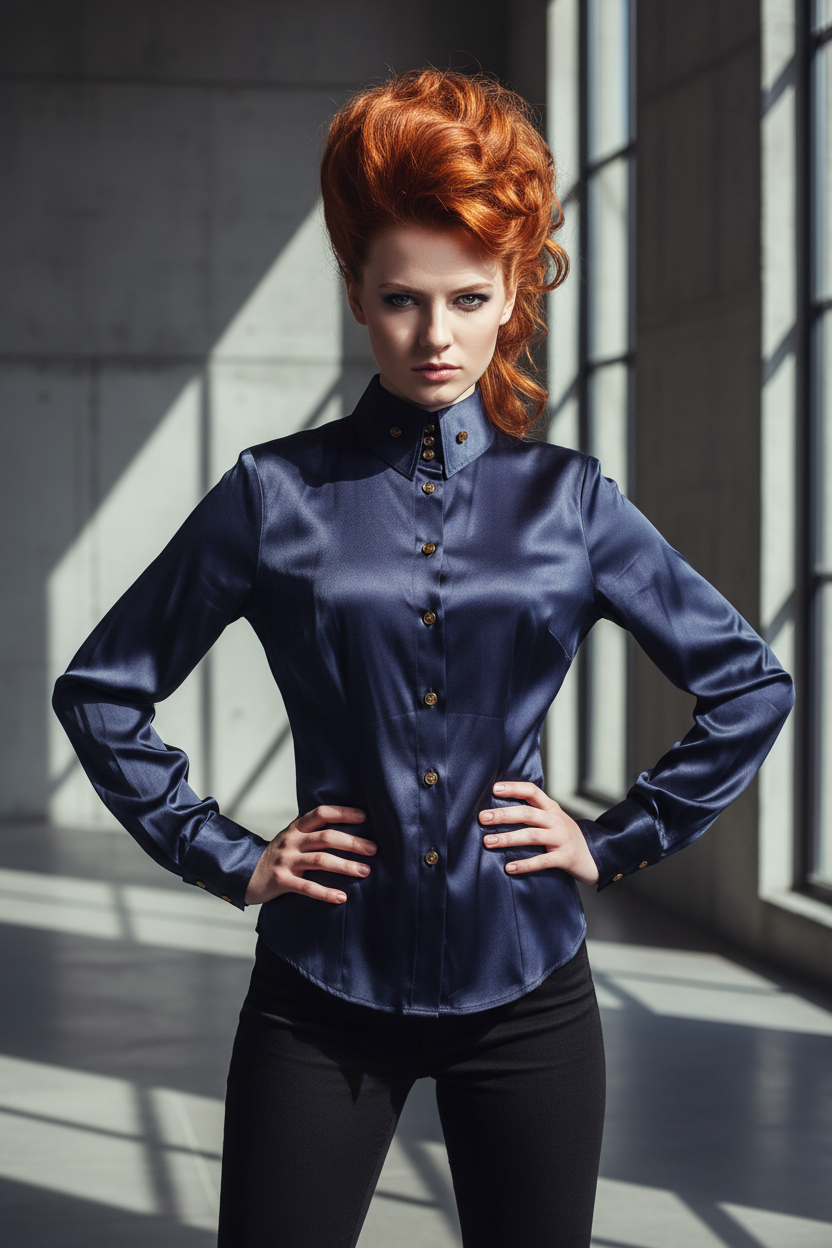2000s Vivienne Westwood Red Label Deep Charcoal Purple Silk Krall Collar Blouse
