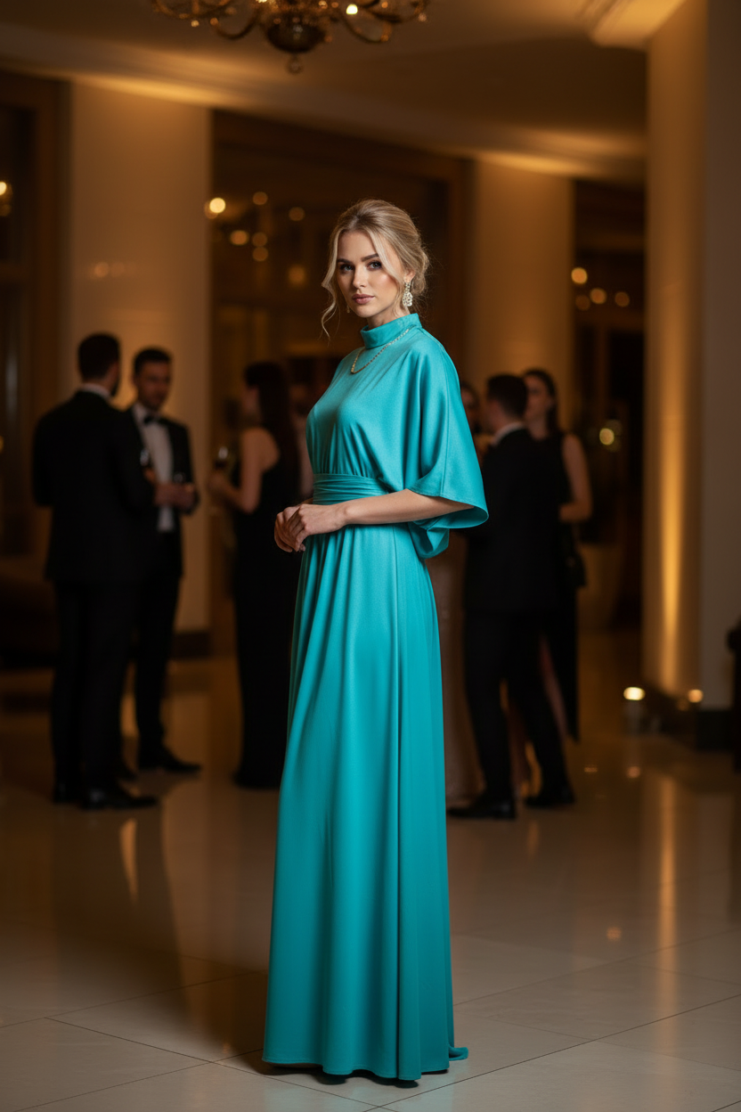 Vintage John Charles 1960s Turquoise Grecian Maxi Dress