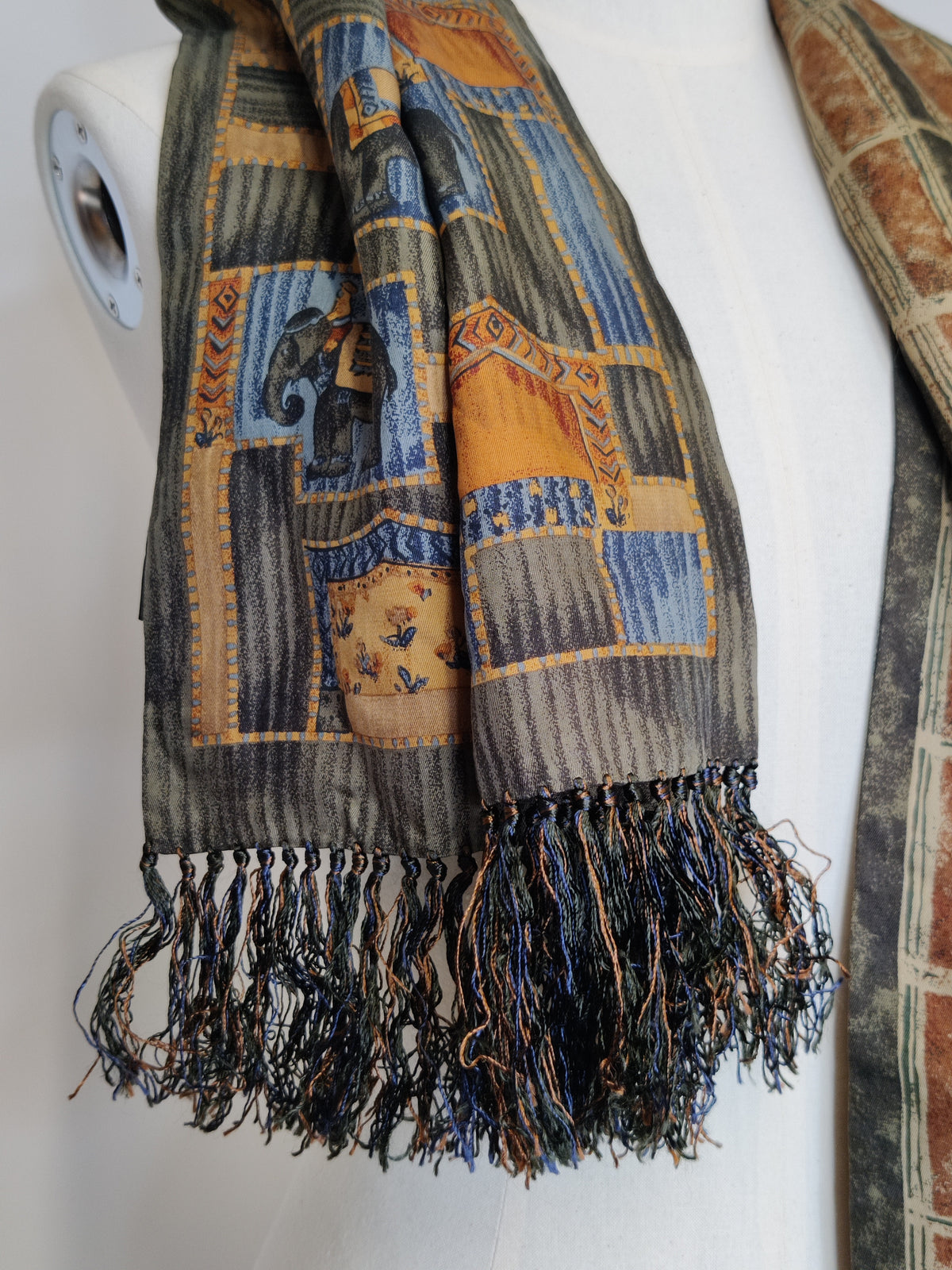 Vintage Alfred Dunhill Reversible Double Faced Pure Silk Fringed Scarf – Dual Print