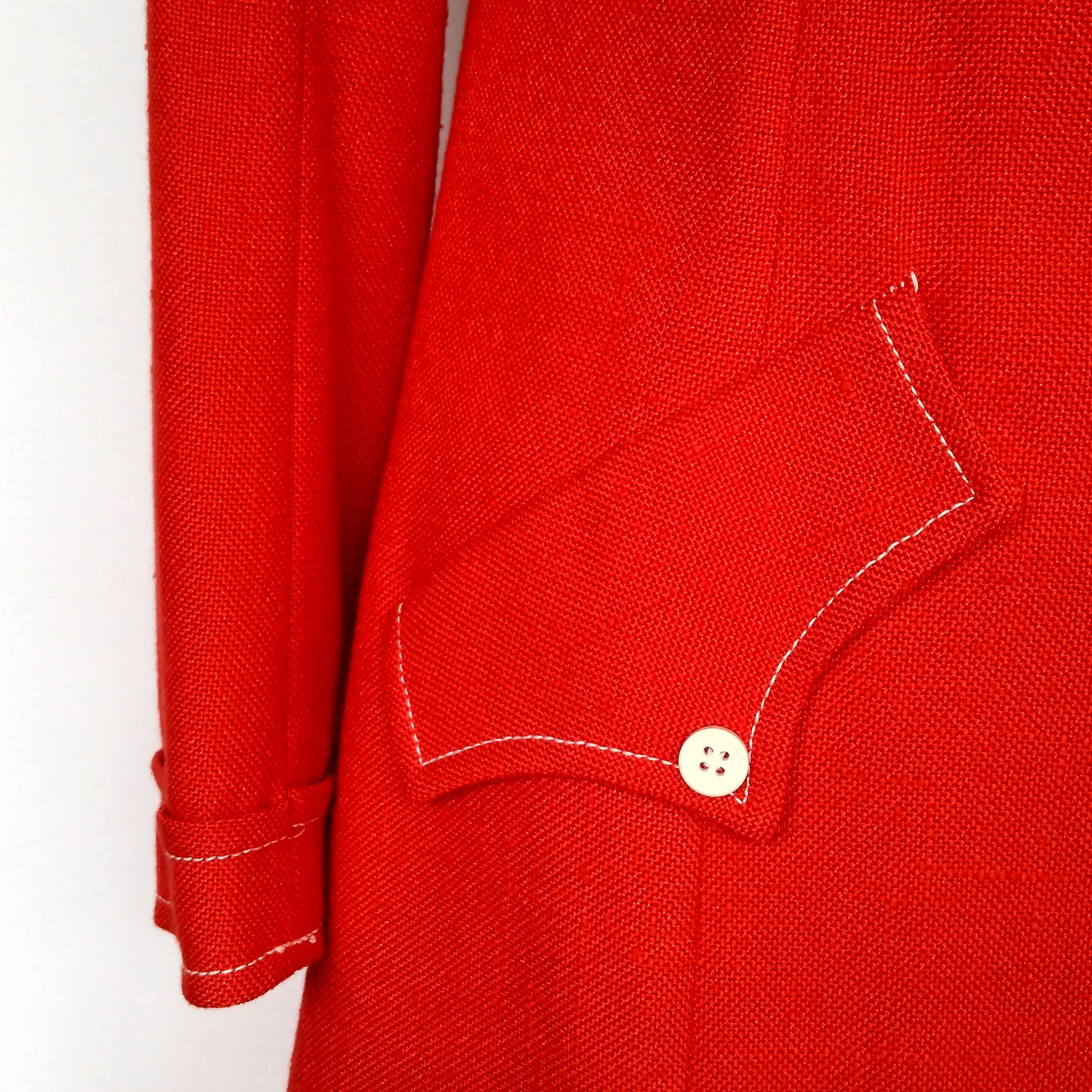 Red Linen Look 1960s Coat