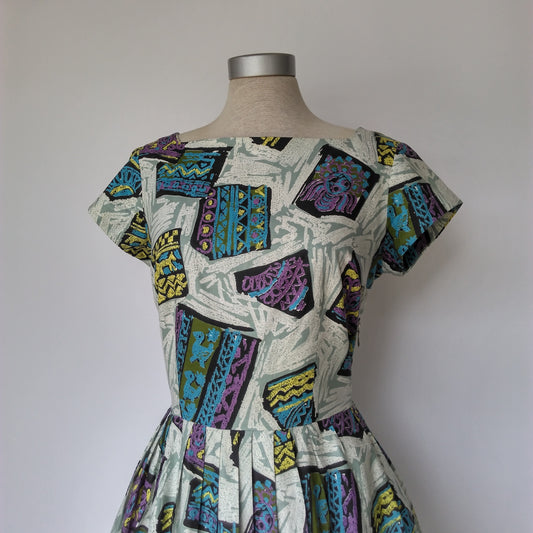 Quirky Print Dress 1950s