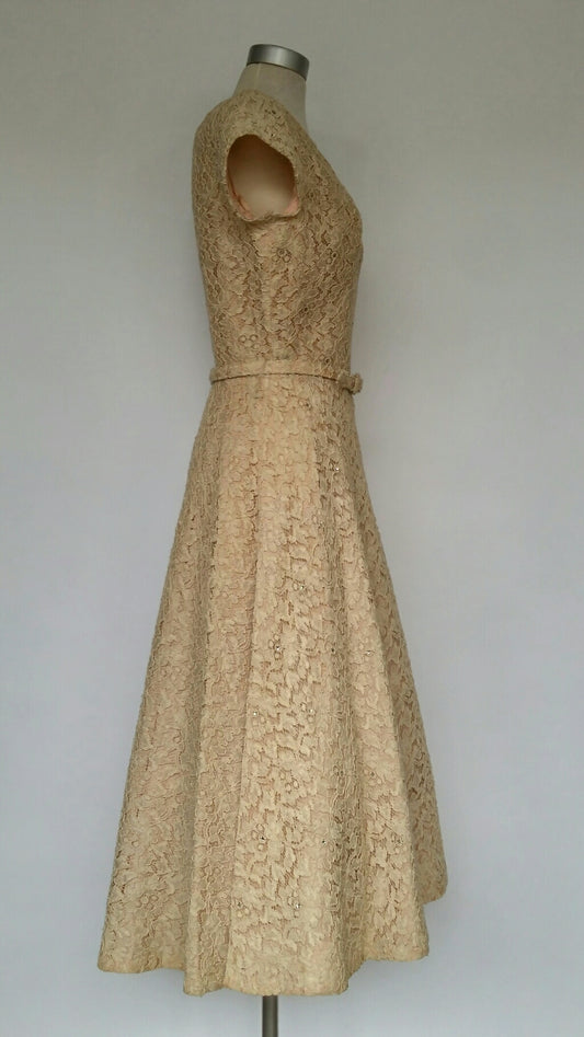 Diamante studded lace 1950s dress
